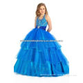 Halter blue elegant backless many beads with pleated waistband flower girl dresses CWFaf4227